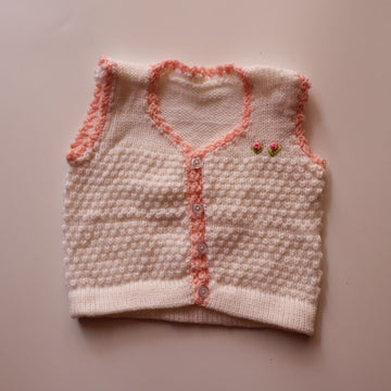 Adore Woollen Vest | White with Pink Border