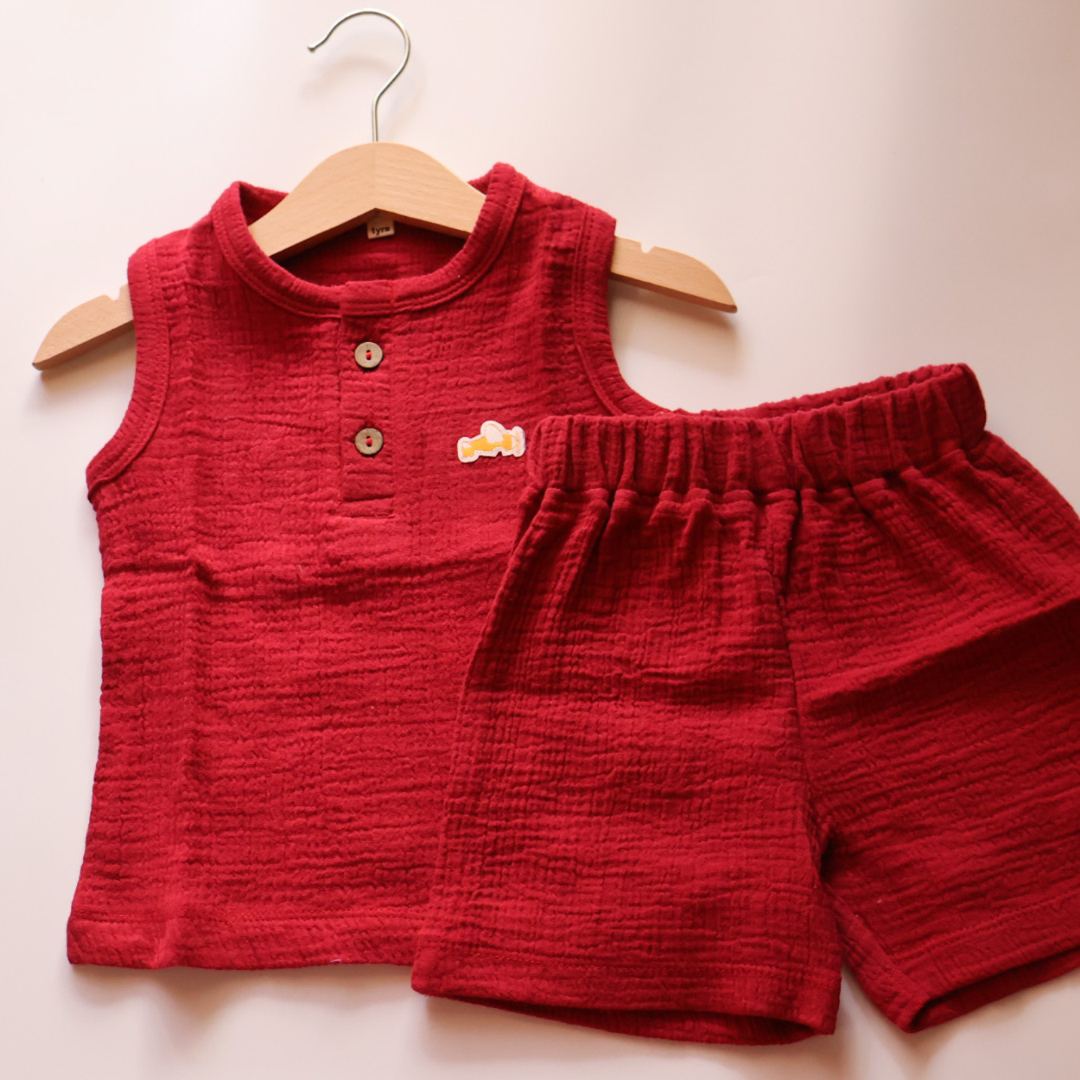 100% Organic Muslin T-Shirt & Shorts | Maroon