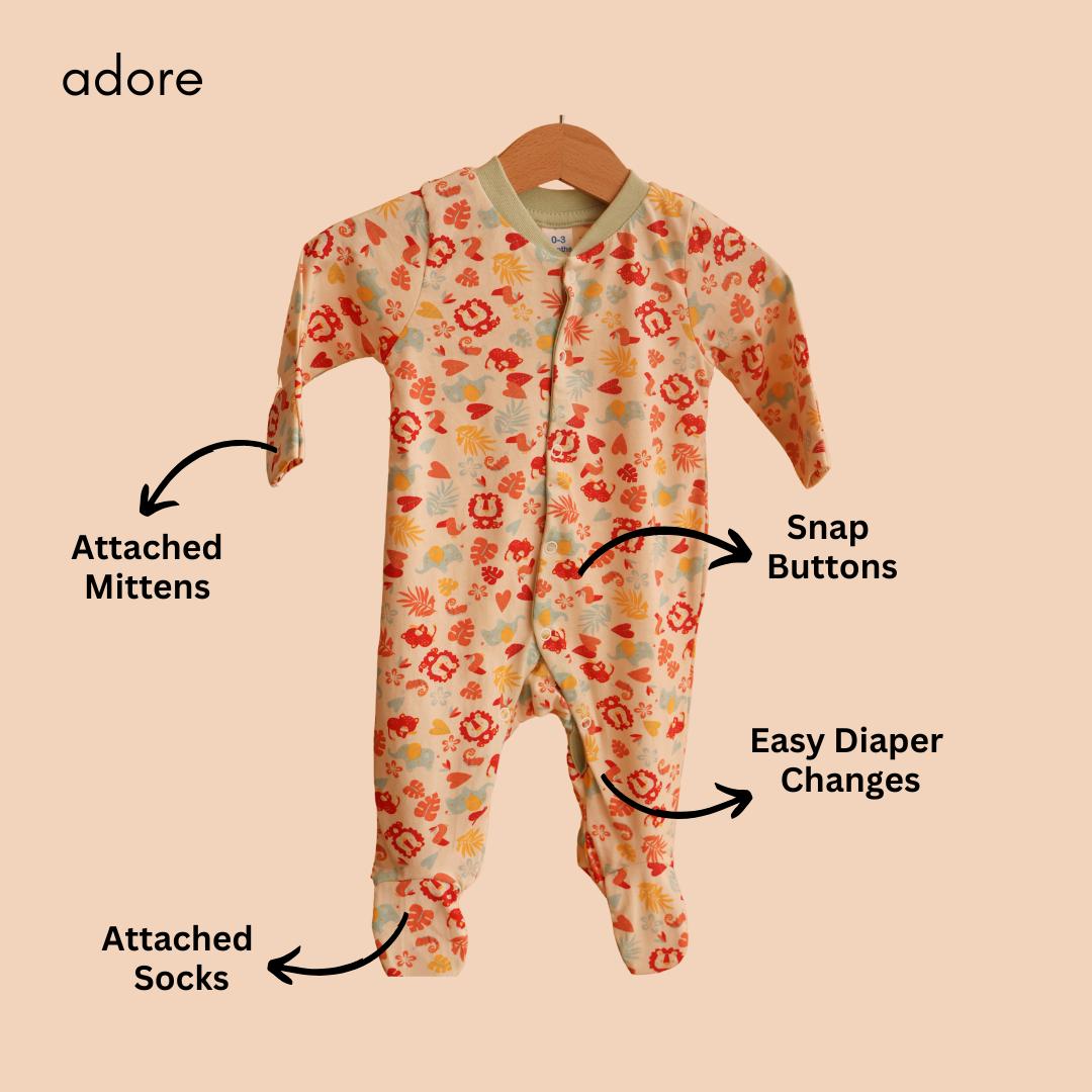 100% Cotton Baby Sleepsuit - Jungle Pals