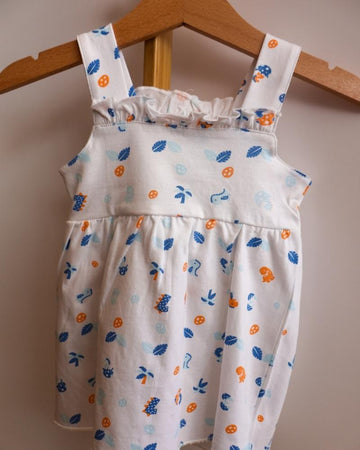 100% Cotton Baby Frock | Dino Tales | White