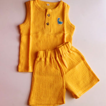 100% Organic Muslin T-Shirt & Shorts | Yellow