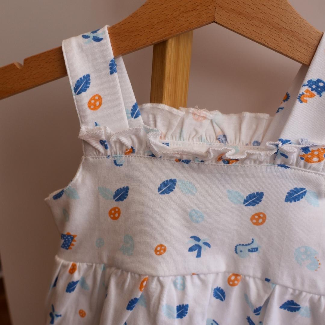 100% Cotton Baby Frock | Dino Tales | White