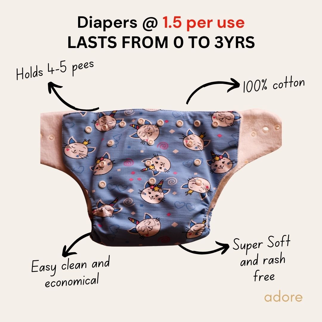 Adore Baby Diapers | 0-36 Months | Reusable and Washable | Purrfect