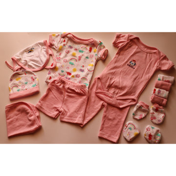 13-Piece Baby Essentials Set (0-6 Months) – 100% Cotton | Pink