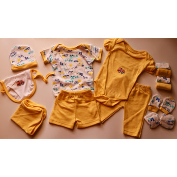 13-Piece Baby Essentials Set (0-6 Months) – 100% Cotton | Yellow