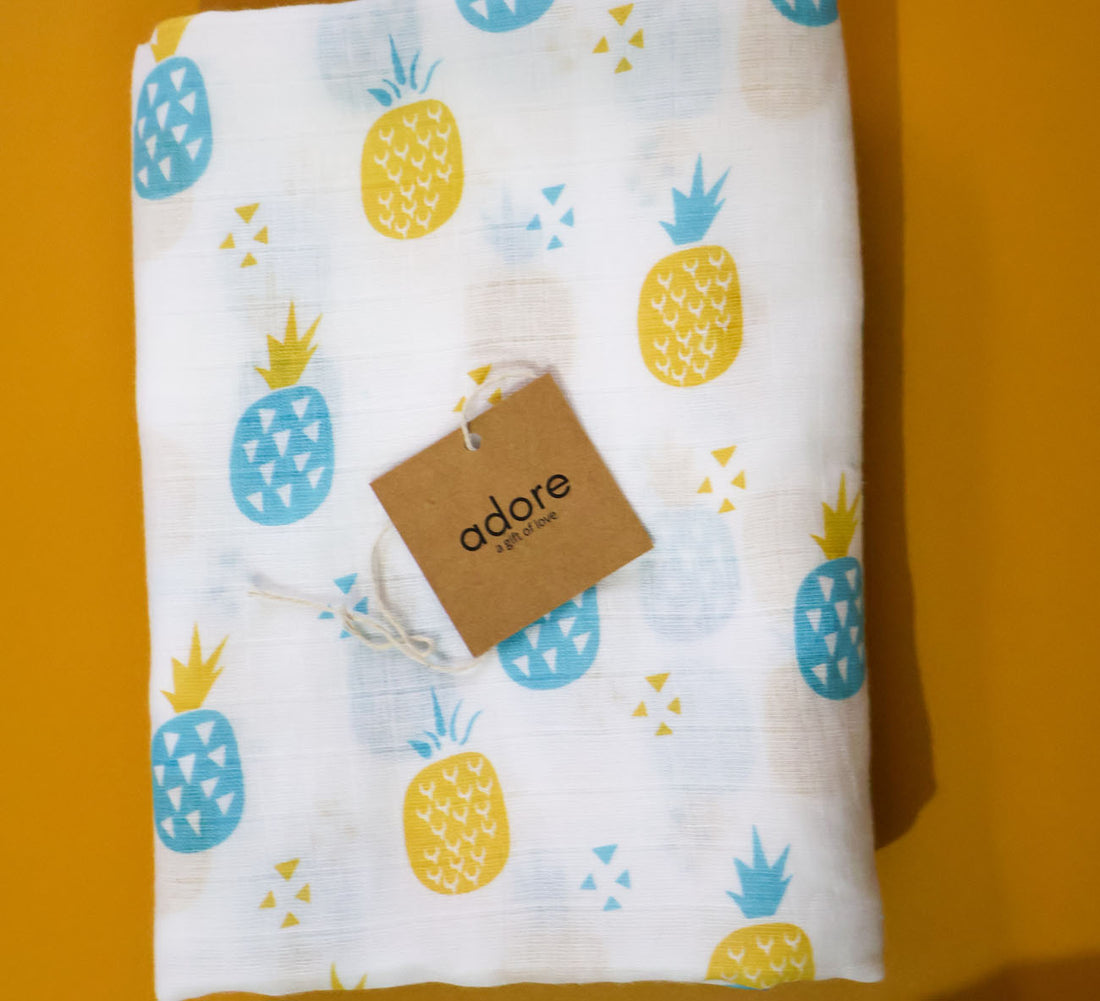 Organic Muslin Cotton Swaddles - Soft & Breathable - Pineapple Paradise