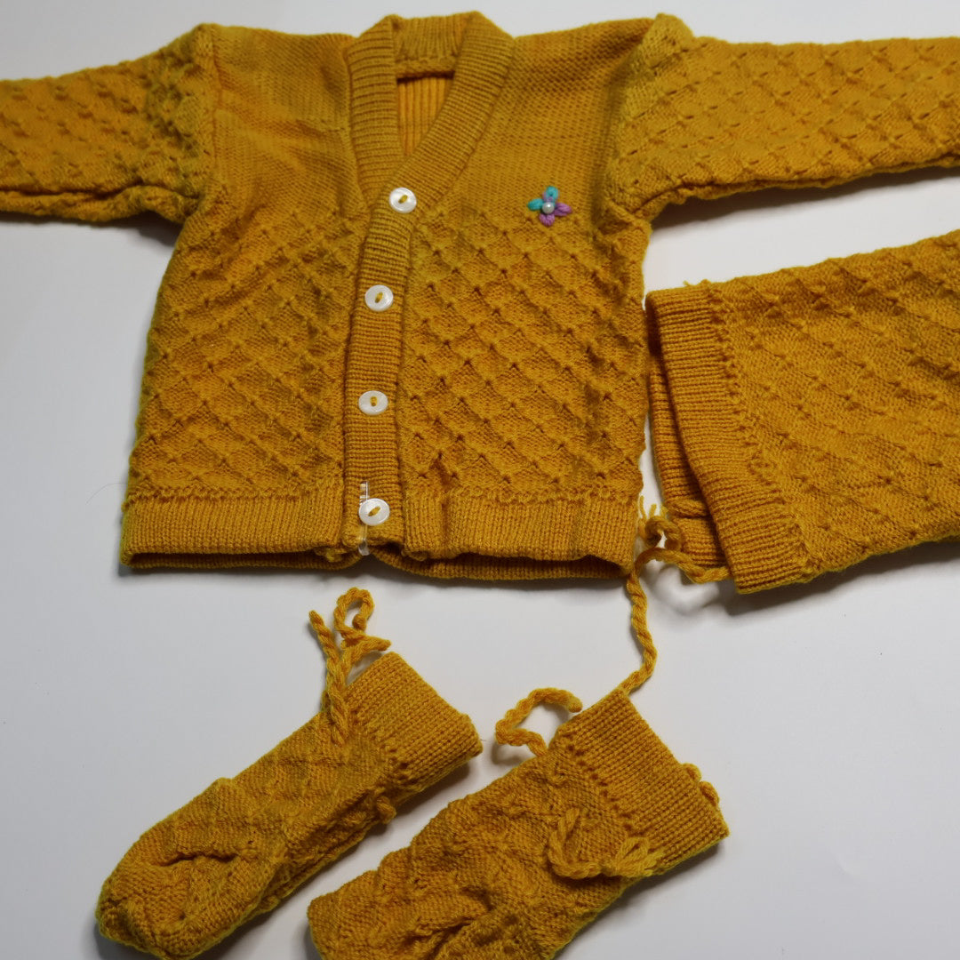 Adore Woollen Set - Mustard | Multicolour Flower