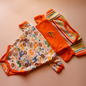 100% Cotton Baby Half Rompers | Pack of 3 | Orange