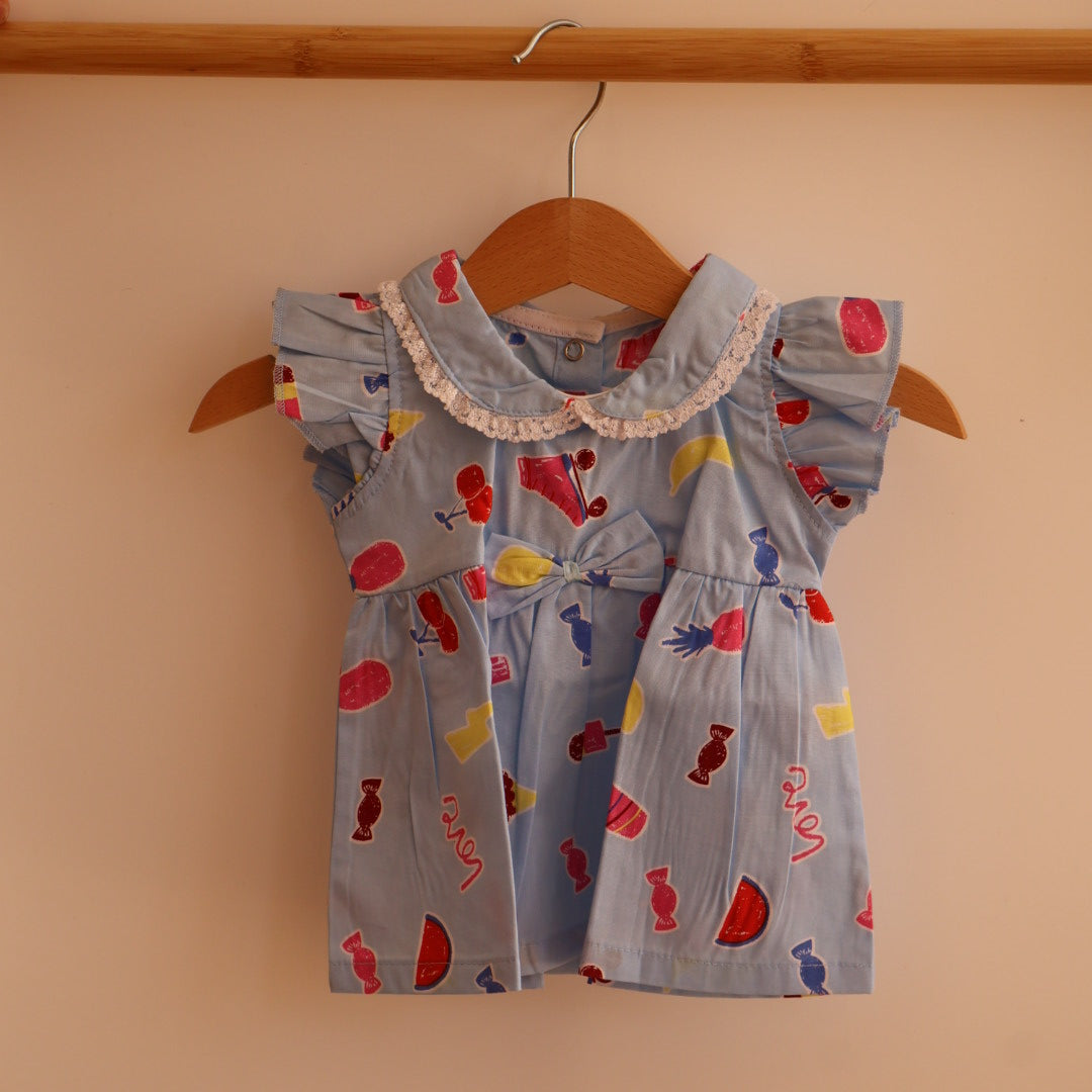 100% Cotton Baby Frock | Light Blue