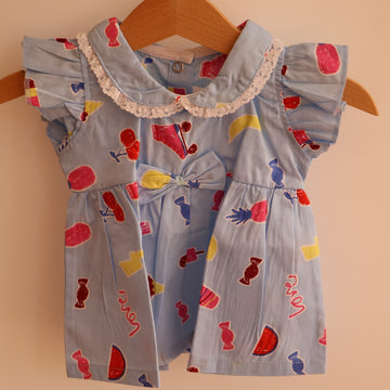 100% Cotton Baby Frock | Light Blue